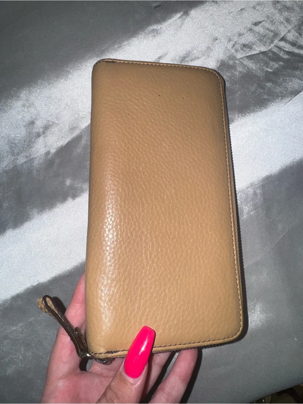 Coach Neutral Tan Leather Zip Wallet